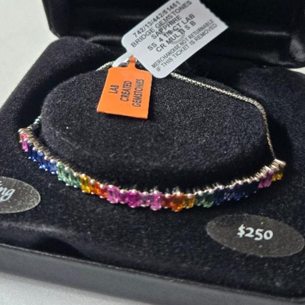 Macy's Lab-Grown Multi-Sapphire Bracelet (4-1/8 ct.) in Sterling Silver - Picture 4 of 5